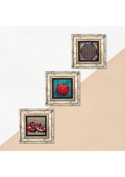 Yaşam Çiçeği, Nar Taş Duvar Tablosu Çerçeveli Duvar Dekoru 3 Parça Tablo Seti Wall Art T3-816 indirimleri