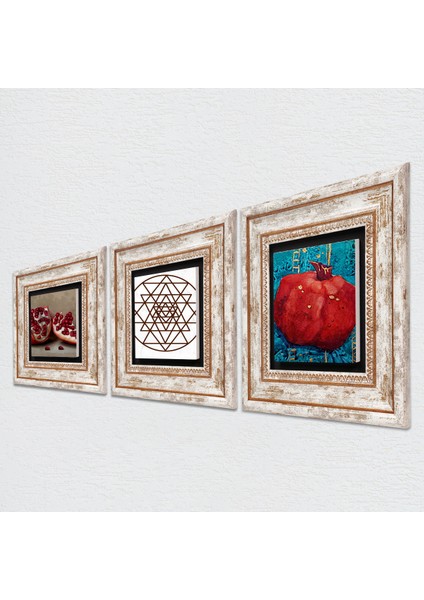 Sri Yantra, Nar Taş Duvar Tablosu Çerçeveli Duvar Dekoru 3 Parça Tablo Seti Wall Art T3-817 fiyatları