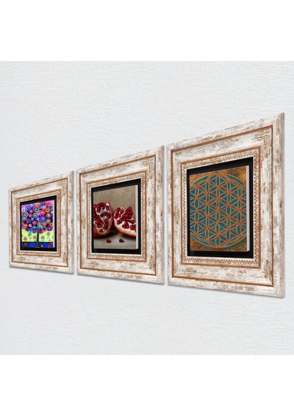 Yaşam Çiçeği, Karla Gerard Hayat Ağacı, Nar Taş Duvar Tablosu Çerçeveli Duvar Dekoru 3 Parça Tablo Seti Wall Art T3-1079 fiyatları