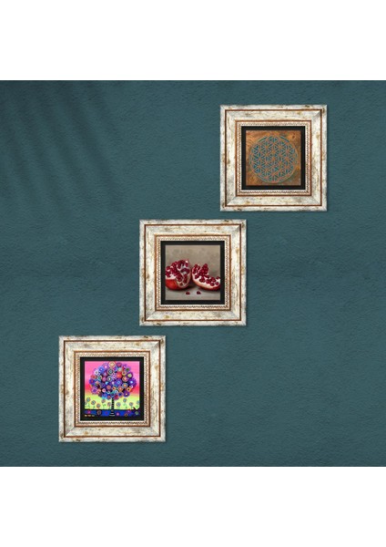 Yaşam Çiçeği, Karla Gerard Hayat Ağacı, Nar Taş Duvar Tablosu Çerçeveli Duvar Dekoru 3 Parça Tablo Seti Wall Art T3-1079 fırsatları