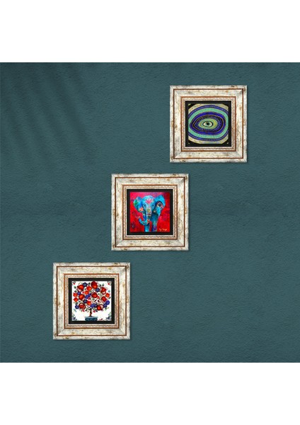 Fil, Nazar, Nar Ağacı Taş Duvar Tablosu Çerçeveli Duvar Dekoru 3 Parça Tablo Seti Wall Art T3-109 fırsatları