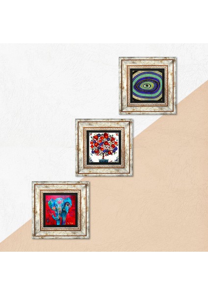 Fil, Nazar, Nar Ağacı Taş Duvar Tablosu Çerçeveli Duvar Dekoru 3 Parça Tablo Seti Wall Art T3-109 indirimleri