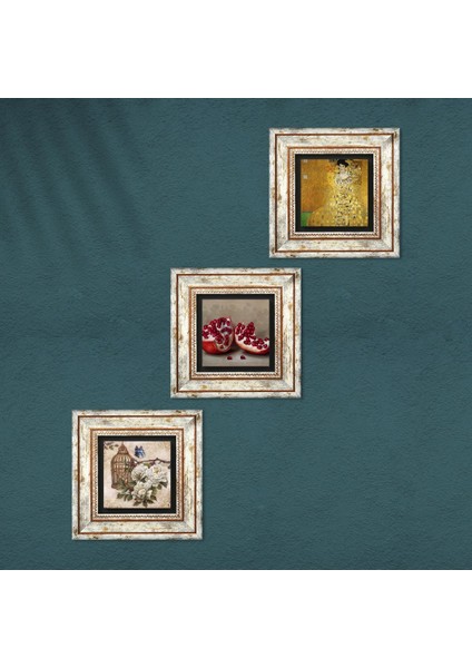 Gustav Klimt Bauer'in Portresi, Kelebekli Çiçek, Nar Taş Duvar Tablosu Çerçeveli Duvar Dekoru 3 Parça Tablo Seti Wall Art T3-1112 fırsatları