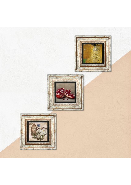 Gustav Klimt Bauer'in Portresi, Kelebekli Çiçek, Nar Taş Duvar Tablosu Çerçeveli Duvar Dekoru 3 Parça Tablo Seti Wall Art T3-1112 indirimleri
