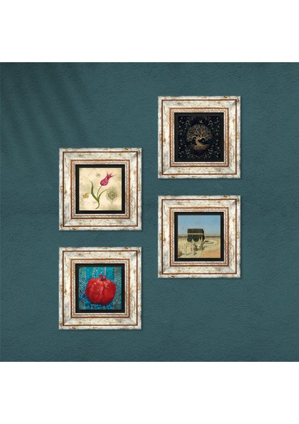 Hayat Ağacı, Lale, Kabe-i Muazzama, Nar Taş Duvar Tablosu Çerçeveli Duvar Dekoru 4 Parça Tablo Seti Wall Art T4-391 fırsatları