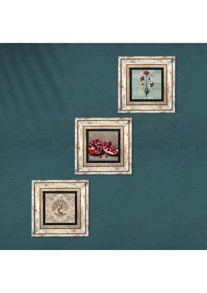 Stone Ebru Sanatı, Hayat Ağacı, Nar Çerçeveli Taş Duvar Tablosu 3’lü Set - Dekoratif Modern Sanat, Ev ve Ofis Dekoru |TK3-945| fırsatları