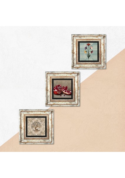 Stone Ebru Sanatı, Hayat Ağacı, Nar Çerçeveli Taş Duvar Tablosu 3’lü Set - Dekoratif Modern Sanat, Ev ve Ofis Dekoru |TK3-945| indirimleri