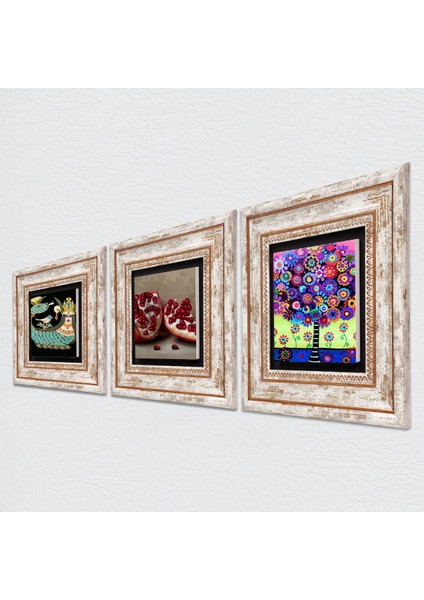 Karla Gerard Hayat Ağacı, Şahmeran, Nar Taş Duvar Tablosu Çerçeveli Duvar Dekoru 3 Parça Tablo Seti Wall Art T3-954 fiyatları
