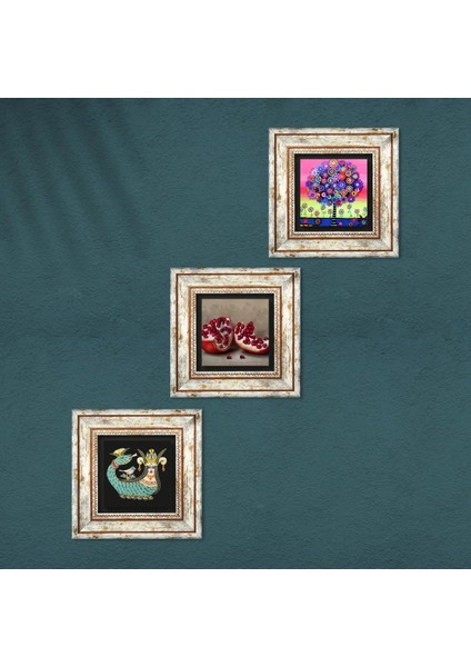 Karla Gerard Hayat Ağacı, Şahmeran, Nar Taş Duvar Tablosu Çerçeveli Duvar Dekoru 3 Parça Tablo Seti Wall Art T3-954 fırsatları