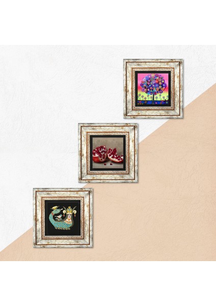 Karla Gerard Hayat Ağacı, Şahmeran, Nar Taş Duvar Tablosu Çerçeveli Duvar Dekoru 3 Parça Tablo Seti Wall Art T3-954 indirimleri