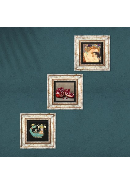 Gustav Klimt Anne Çocuk, Şahmeran, Nar Taş Duvar Tablosu Çerçeveli Duvar Dekoru 3 Parça Tablo Seti Wall Art T3-966