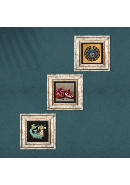 Nazar Boncuğu, Şahmeran, Nar Çerçeveli Taş Duvar Tablosu 3’lü Set - Dekoratif Modern Sanat, Ev ve Ofis Dekoru |TK3-980| fırsatları