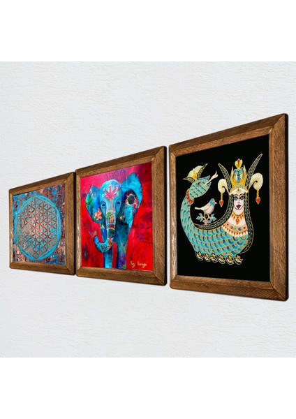 Stone Fil, Yaşam Çiçeği, Şahmeran Ahşap Çerçeveli Taş Duvar Tablosu 3’lü Set – 25x25 cm Dekoratif Modern Sanat – Ev ve Ofis Dekoru |W3-78| fiyatları