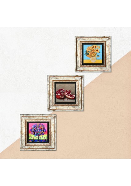Van Gogh On İki Ayçiçekli Vazo, Hayat Ağacı, Nar Taş Duvar Tablosu Çerçeveli Duvar Dekoru 3 Parça Tablo Seti Wall Art T3-1069 indirimleri