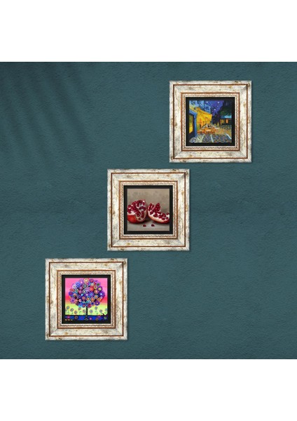 Stone Van Gogh Kafe Terasta Gece, Karla Gerard Hayat Ağacı, Nar Çerçeveli Taş Duvar Tablosu 3’lü Set - Dekoratif Modern Sanat, Ev ve Ofis Dekoru |TK3-1071| fırsatları