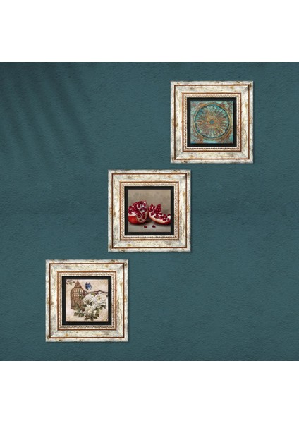 Yaşam Çiçeği, Kelebekli Çiçek, Nar Çerçeveli Taş Duvar Tablosu 3’lü Set - Dekoratif Modern Sanat, Ev ve Ofis Dekoru |TK3-1093| fırsatları