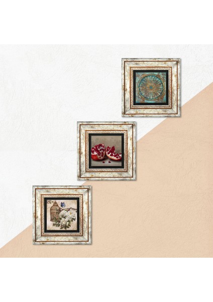 Yaşam Çiçeği, Kelebekli Çiçek, Nar Çerçeveli Taş Duvar Tablosu 3’lü Set - Dekoratif Modern Sanat, Ev ve Ofis Dekoru |TK3-1093| indirimleri
