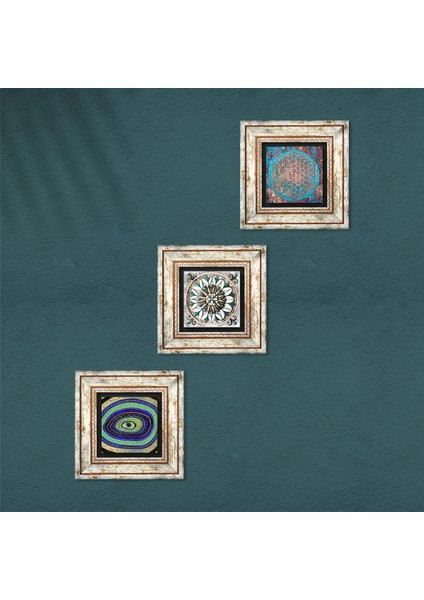 Nazar, Yaşam Çiçeği, Çini Sanatı Çerçeveli Taş Duvar Tablosu 3’lü Set - Dekoratif Modern Sanat, Ev ve Ofis Dekoru |TK3-113| fırsatları