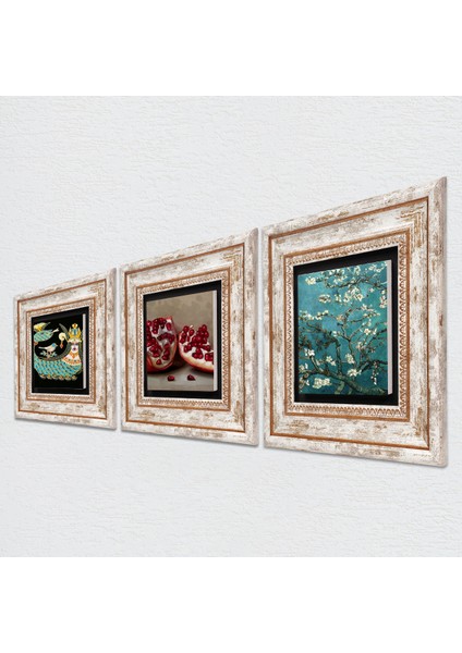 Van Gogh Badem Ağacı, Şahmeran, Nar Çerçeveli Taş Duvar Tablosu 3’lü Set - Dekoratif Modern Sanat, Ev ve Ofis Dekoru |TK3-970| fiyatları