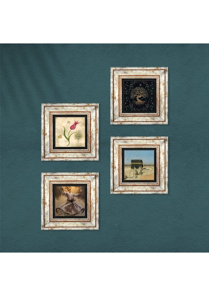 Stone Semazen, Hayat Ağacı, Lale, Kabe-i Muazzama Çerçeveli Taş Duvar Tablosu 4’lü Set - Dekoratif Modern Sanat, Ev ve Ofis Dekoru |TK4-400| fırsatları