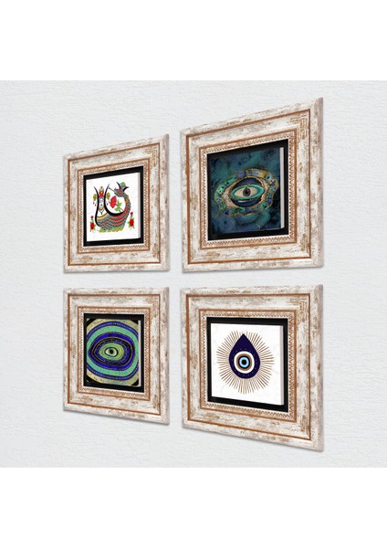 Nazar, Şahmeran Taş Duvar Tablosu Çerçeveli Duvar Dekoru 4 Parça Tablo Seti Wall Art T4-1424