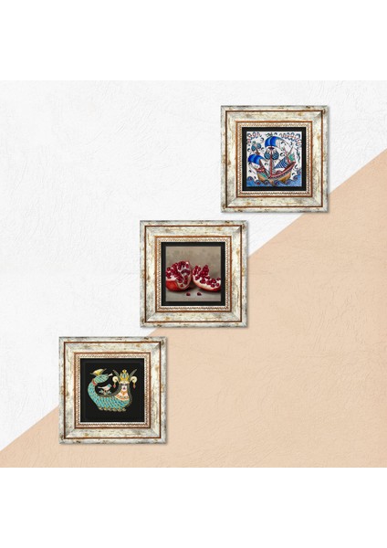 Çini Sanatı Yelkenli Gemi, Şahmeran, Nar Çerçeveli Taş Duvar Tablosu 3’lü Set - Dekoratif Modern Sanat, Ev ve Ofis Dekoru |TK3-998| indirimleri