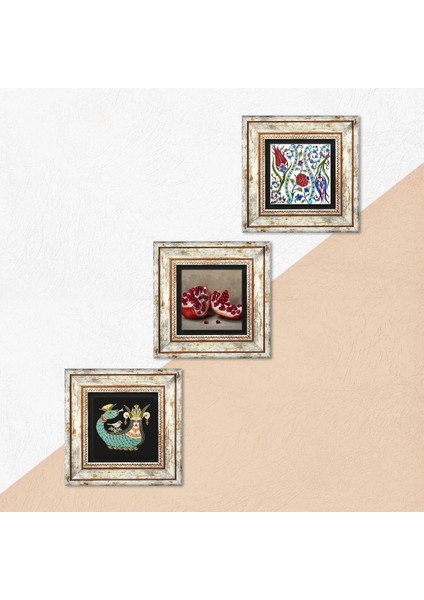 Çini Sanatı Lale, Şahmeran, Nar Taş Duvar Tablosu Çerçeveli Duvar Dekoru 3 Parça Tablo Seti Wall Art T3-999 indirimleri