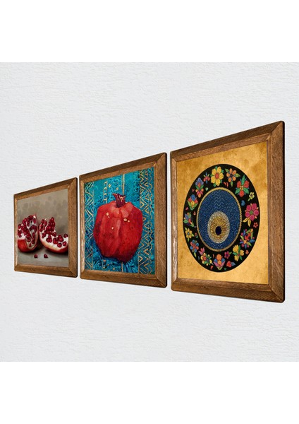 Stone Nazar Boncuğu, Nar Ahşap Çerçeveli Taş Duvar Tablosu 3’lü Set – 25x25 cm Dekoratif Modern Sanat – Ev ve Ofis Dekoru |W3-803| fiyatları