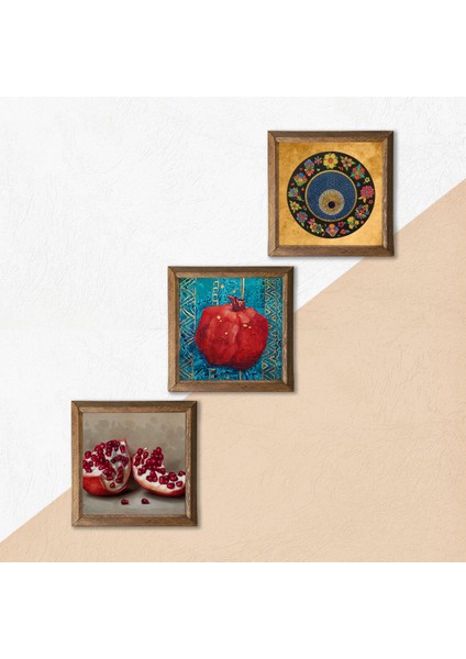 Stone Nazar Boncuğu, Nar Ahşap Çerçeveli Taş Duvar Tablosu 3’lü Set – 25x25 cm Dekoratif Modern Sanat – Ev ve Ofis Dekoru |W3-803| indirimleri
