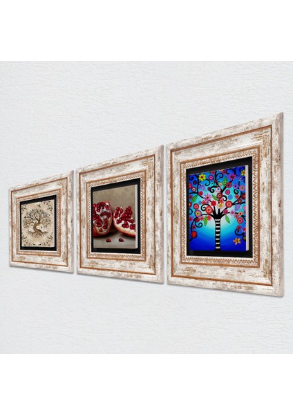 Stone Hayat Ağacı, Nar Çerçeveli Taş Duvar Tablosu 3’lü Set - Dekoratif Modern Sanat, Ev ve Ofis Dekoru |TK3-909| fiyatları