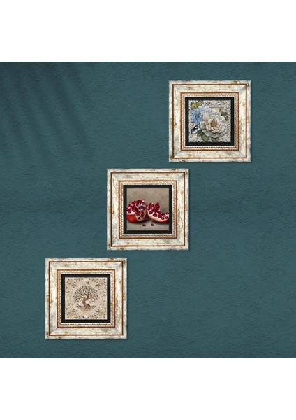 Kelebekli Çiçek, Hayat Ağacı, Nar Taş Duvar Tablosu Çerçeveli Duvar Dekoru 3 Parça Tablo Seti Wall Art T3-899 fırsatları