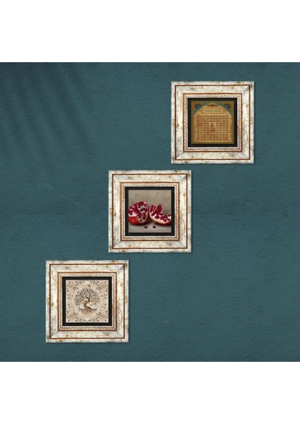 Esma'ül Hüsna, Hayat Ağacı, Nar Taş Duvar Tablosu Çerçeveli Duvar Dekoru 3 Parça Tablo Seti Wall Art T3-911 fırsatları