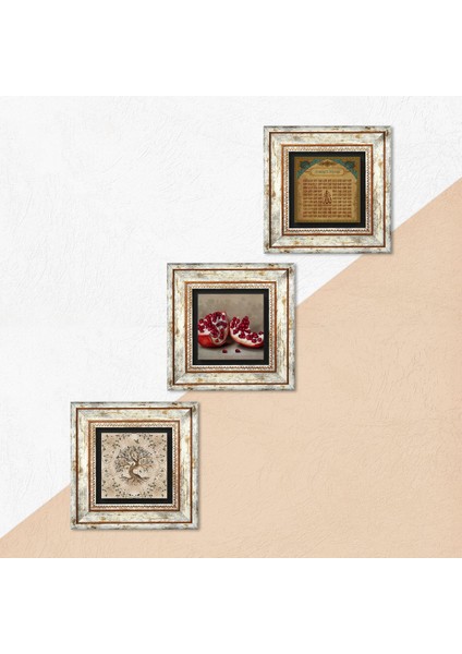 Esma'ül Hüsna, Hayat Ağacı, Nar Taş Duvar Tablosu Çerçeveli Duvar Dekoru 3 Parça Tablo Seti Wall Art T3-911 indirimleri