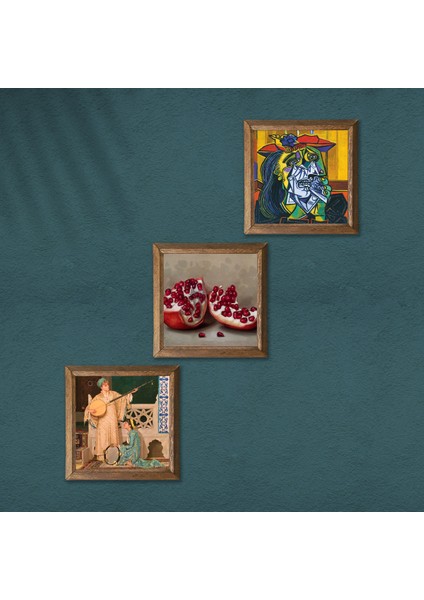 Picasso Ağlayan Kadın, İki Müzisyen Kız Tablosu, Nar Taş Duvar Tablosu Ahşap Çerçeveli Duvar Dekoru 3 Parça Tablo Seti Wall Art W3-1517 modelleri
