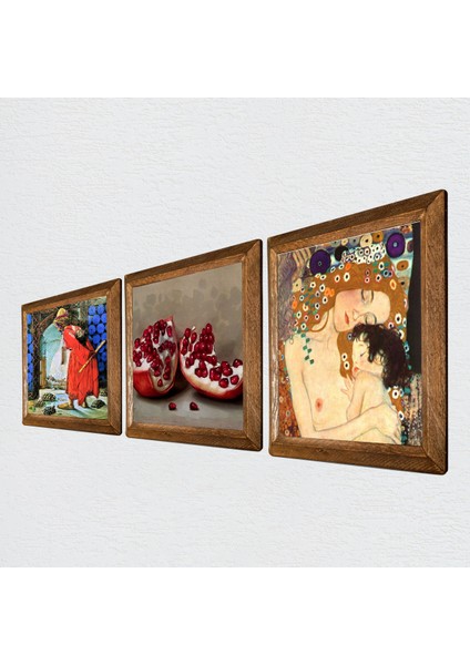 Gustav Klimt Anne Çocuk, Kaplumbağa Terbiyecisi, Nar Taş Duvar Tablosu Ahşap Çerçeveli Duvar Dekoru 3 Parça Tablo Seti Wall Art W3-1525 fiyatları