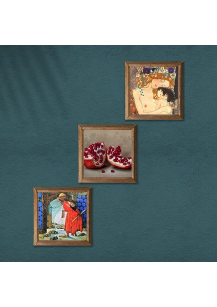 Gustav Klimt Anne Çocuk, Kaplumbağa Terbiyecisi, Nar Taş Duvar Tablosu Ahşap Çerçeveli Duvar Dekoru 3 Parça Tablo Seti Wall Art W3-1525 modelleri