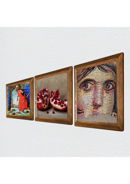 Çingene Kızı Mozaiği, Kaplumbağa Terbiyecisi, Nar Taş Duvar Tablosu Ahşap Çerçeveli Duvar Dekoru 3 Parça Tablo Seti Wall Art W3-1531 fiyatları