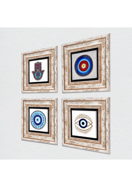 Stone Nazar, Fatma Ana Eli (Hamsa) Çerçeveli Taş Duvar Tablosu 4’lü Set - Dekoratif Modern Sanat, Ev ve Ofis Dekoru |TK4-1464| fiyatları