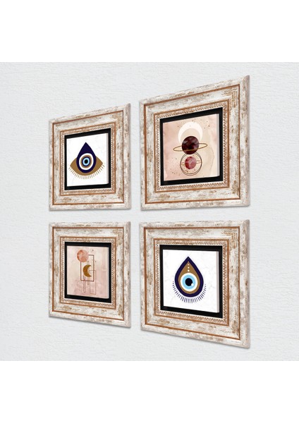 Nazar, Minimalist Soyut Taş Duvar Tablosu Çerçeveli Duvar Dekoru 4 Parça Tablo Seti Wall Art T4-1473