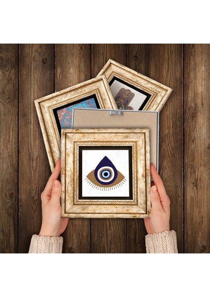 Nazar, Minimalist Soyut Taş Duvar Tablosu Çerçeveli Duvar Dekoru 4 Parça Tablo Seti Wall Art T4-1473
