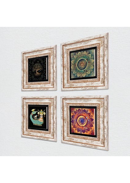 Stone Mandala, Hayat Ağacı, Şahmeran Çerçeveli Taş Duvar Tablosu 4’lü Set - Dekoratif Modern Sanat, Ev ve Ofis Dekoru |TK4-724| fiyatları