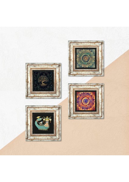 Stone Mandala, Hayat Ağacı, Şahmeran Çerçeveli Taş Duvar Tablosu 4’lü Set - Dekoratif Modern Sanat, Ev ve Ofis Dekoru |TK4-724| indirimleri
