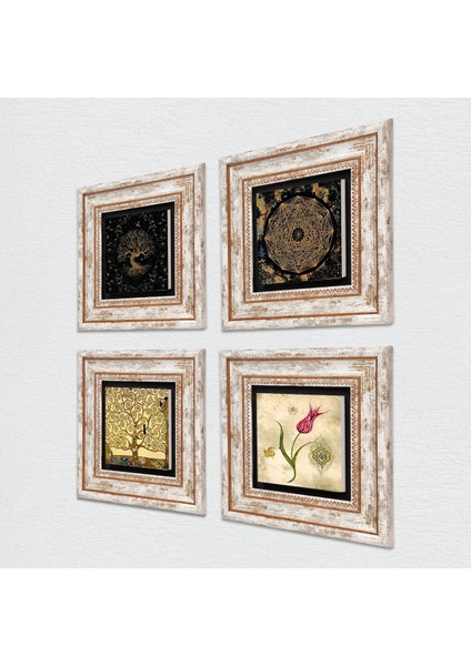 Sri Yantra, Hayat Ağacı, Lale, Gustav Klimt Hayat Ağacı Çerçeveli Taş Duvar Tablosu 4’lü Set - Dekoratif Modern Sanat, Ev ve Ofis Dekoru |TK4-736| fiyatları