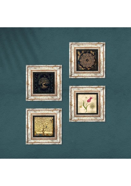 Sri Yantra, Hayat Ağacı, Lale, Gustav Klimt Hayat Ağacı Çerçeveli Taş Duvar Tablosu 4’lü Set - Dekoratif Modern Sanat, Ev ve Ofis Dekoru |TK4-736| fırsatları