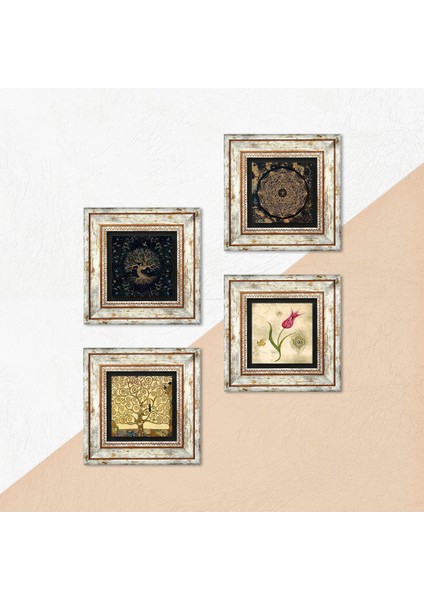 Sri Yantra, Hayat Ağacı, Lale, Gustav Klimt Hayat Ağacı Çerçeveli Taş Duvar Tablosu 4’lü Set - Dekoratif Modern Sanat, Ev ve Ofis Dekoru |TK4-736| indirimleri