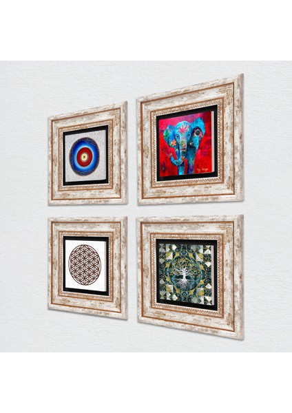 Nazar, Hayat Ağacı, Fil, Yaşam Çiçeği Çerçeveli Taş Duvar Tablosu 4’lü Set - Dekoratif Modern Sanat, Ev ve Ofis Dekoru |TK4-898| fiyatları