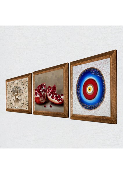 Stone Nazar, Hayat Ağacı, Nar Ahşap Çerçeveli Taş Duvar Tablosu 3’lü Set – 25x25 cm Dekoratif Modern Sanat – Ev ve Ofis Dekoru |W3-946| fiyatları