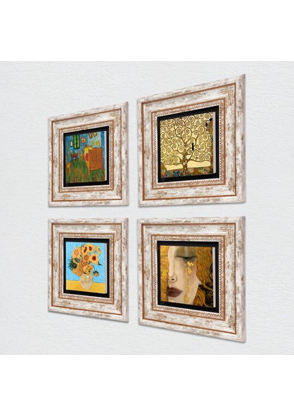 Van Gogh, Gustav Klimt Çerçeveli Taş Duvar Tablosu 4’lü Set - Dekoratif Modern Sanat, Ev ve Ofis Dekoru |TK4-684| fiyatları