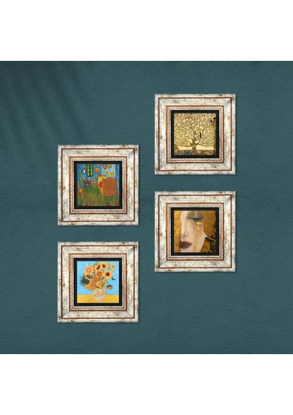 Van Gogh, Gustav Klimt Çerçeveli Taş Duvar Tablosu 4’lü Set - Dekoratif Modern Sanat, Ev ve Ofis Dekoru |TK4-684| fırsatları