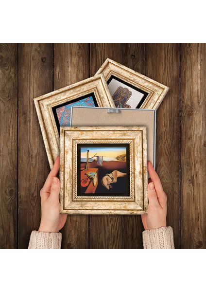 Salvador Dalí, Picasso, Van Gogh, Gustav Klimt Taş Duvar Tablosu Çerçeveli Duvar Dekoru 4 Parça Tablo Seti Wall Art T4-697